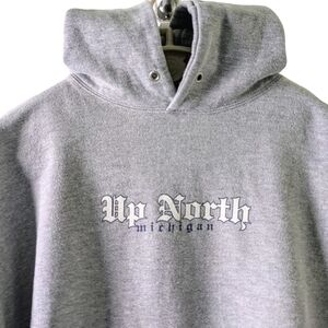 Vintage Up North Michigan heather gray hooded sweatshirt
